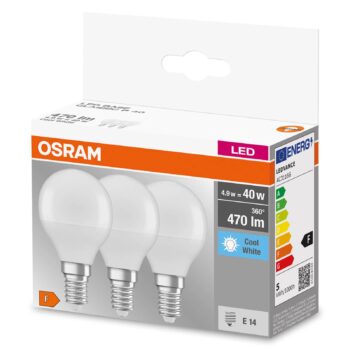 OSRAM LED kvapka E14 4,9W Base P40 840 matná 3ks
