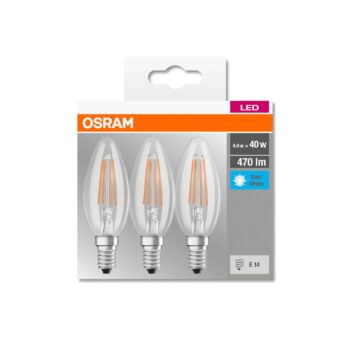 OSRAM LED sviečka E14 4W filament 4 000K 470lm 3ks