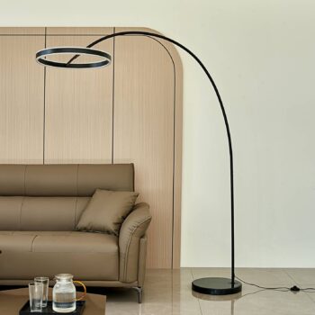Oblúková lampa LED Lucande Yekta, čierna, 183 cm, stmievateľná