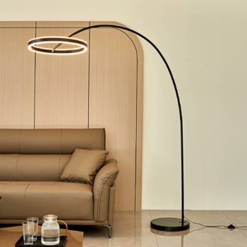 Oblúková lampa LED Lucande Yekta, čierna, 183 cm, stmievateľná