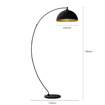 Oblúková lampa Lindby Jonera, čierna, kov, E27, výška 185 cm