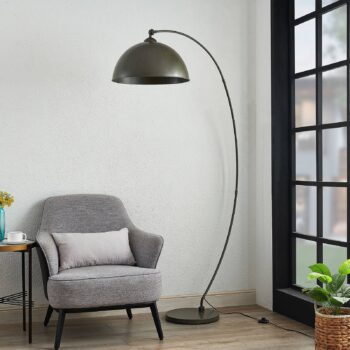 Oblúková lampa Lindby Jonera, sivá, kov, E27, výška 185 cm