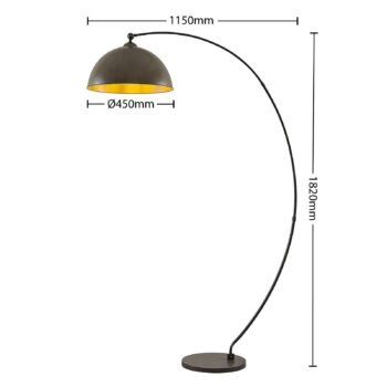 Oblúková lampa Lindby Jonera, sivá, kov, E27, výška 185 cm