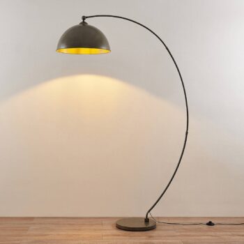 Oblúková lampa Lindby Jonera, sivá, kov, E27, výška 185 cm