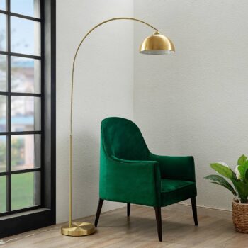 Oblúková lampa Lindby Lennart, mosadz, výškovo nastaviteľná, E27