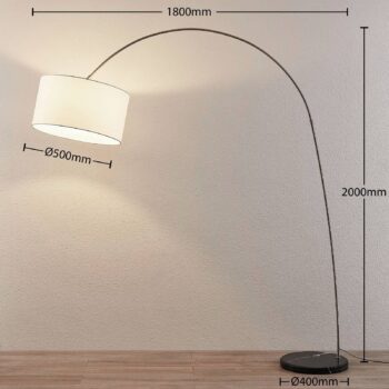 Oblúková stojaca lampa Belinda s bielym tienidlom