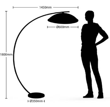 Oblúková stojacia lampa Lindby Emilienne, čierna, zlatá farba, 180 cm
