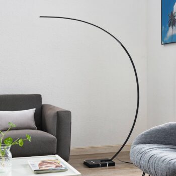 Oblúková stojacia lampa Lindby LED Kendra, čierna, hliník, výška 180 cm