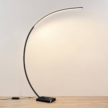 Oblúková stojacia lampa Lindby LED Kendra, čierna, hliník, výška 180 cm