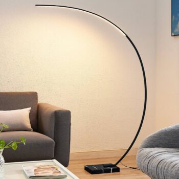 Oblúková stojacia lampa Lindby LED Kendra, čierna, hliník, výška 180 cm