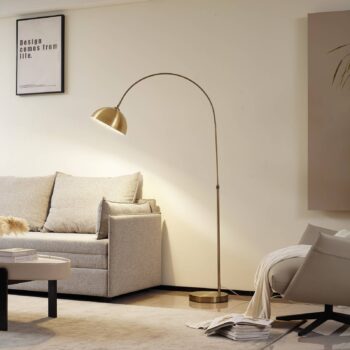 Oblúková stojacia lampa Lindby Lennar, starožitná mosadz, kov, 183 cm