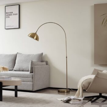 Oblúková stojacia lampa Lindby Lennar, starožitná mosadz, kov, 183 cm