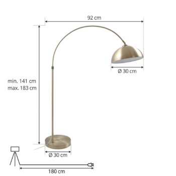 Oblúková stojacia lampa Lindby Lennar, starožitná mosadz, kov, 183 cm