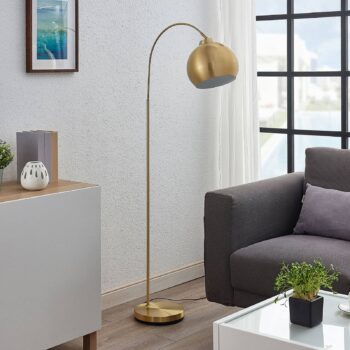 Oblúková stojacia lampa Lindby Moisia, mosadzná farba, kov, 148 cm