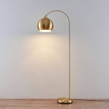 Oblúková stojacia lampa Lindby Moisia, mosadzná farba, kov, 148 cm