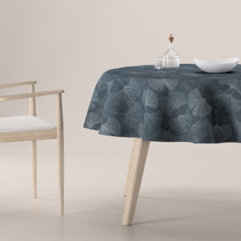 Obrus okrúhly, strieborné listy ginka na grafitovom podklade, Flowers, 143-52