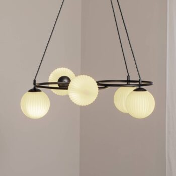 Obývacia lampa Libra, opál/čierna, Ø 70 cm, sklo, 5 svetiel.