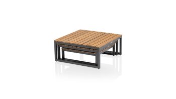 Ocean skid Platform set 3 konferenčných stolíkov sivo modré / teak top