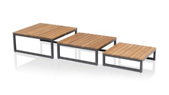 Ocean skid Platform set 3 konferenčných stolíkov sivo modré / teak top