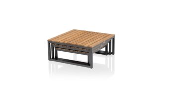 Ocean skid Platform set 3 konferenčných stolíkov svetlo sivé / teak top