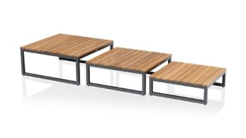 Ocean skid Platform set 3 konferenčných stolíkov svetlo sivé / teak top