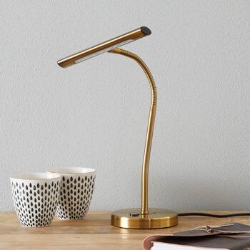 Ohybná stolová LED lampa Curtis, starožitná mosadz
