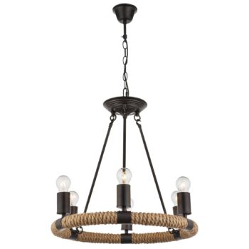 Okrúhle LED svietidlo Ulleu konopné lano 6-pl.