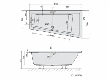 POLYSAN - ANDRA R asymetrická vaňa 170x90x45cm, biela 81511