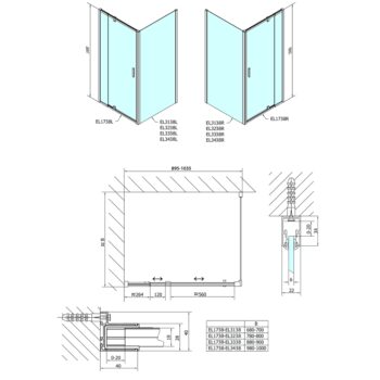 POLYSAN - EASY otočné sprchové dvere 880-1020, sklo BRICK EL1738