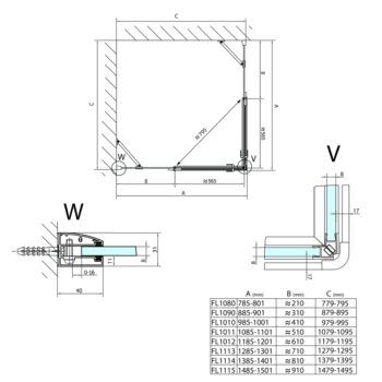 POLYSAN - FORTIS štvorcová sprchová zástena 1000x1000 rohový vstup FL1010LFL1010R
