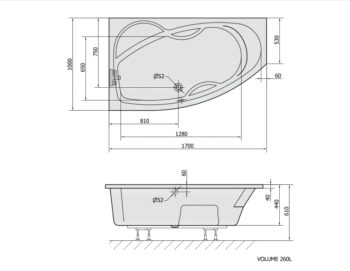 POLYSAN - MAMBA L asymetrická vaňa 170x100x44cm, biela 76111