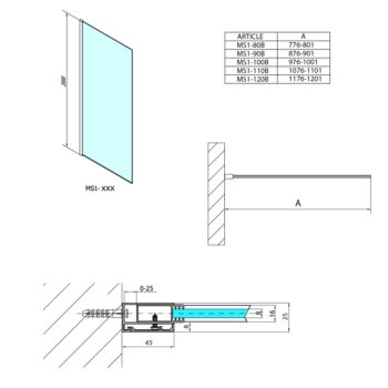 POLYSAN - MODULAR SHOWER BLACK stena na inštaláciu na múr, jednodielna, 900  MS1-90B