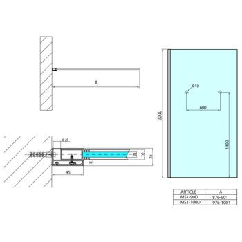 POLYSAN - MODULAR SHOWER stena na inštaláciu na múr, jednodielna, 1000  s otvormi na držiak uterákov MS1-100-D