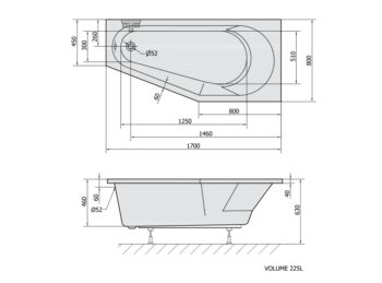 POLYSAN - TIGRA R asymetrická vaňa 170x80x46cm, biela 90611