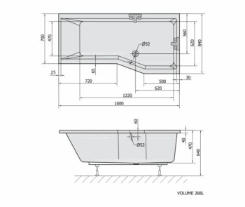 POLYSAN - VERSYS R asymetrická vaňa 160x84x70x47cm, biela 15611