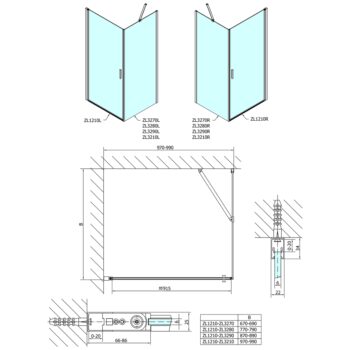 POLYSAN - ZOOM obdĺžniková sprchová zástena 1000x900, L/P varianta ZL1210ZL3290