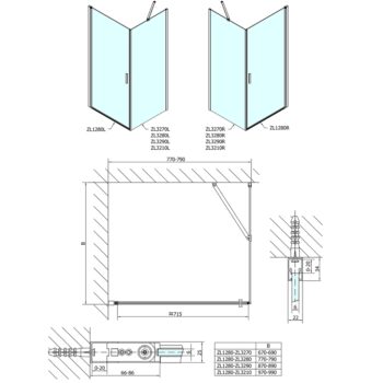 POLYSAN - ZOOM obdĺžniková sprchová zástena 800x700 L/P varianta ZL1280ZL3270