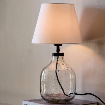 PR Home Groove stolová lampa sklo číra látka biela