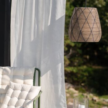 PR Home Lollo vonkajšie závesné svetlo, prírodný ratanový vzhľad, Ø 38 cm