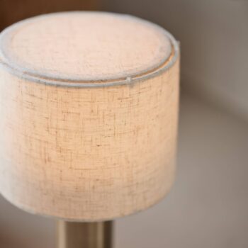 PR Home Nabíjateľná stolová lampa Tiara, CCT, ľan/mosadz