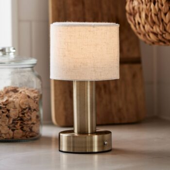 PR Home Nabíjateľná stolová lampa Tiara, CCT, ľan/mosadz