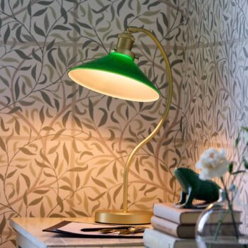 PR Home Stolná lampa Axel, mosadzná farba, zelené sklenené tienidlo