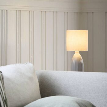 PR Home Stolná lampa Uno, svetlo sivá, výška 47 cm, textil/keramika