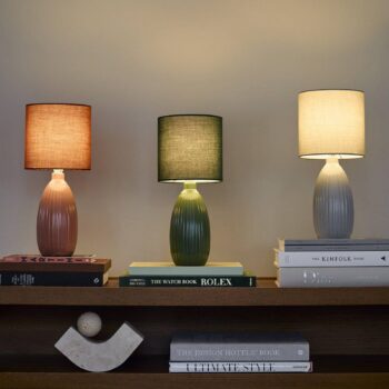 PR Home Stolná lampa Uno, svetlo sivá, výška 47 cm, textil/keramika
