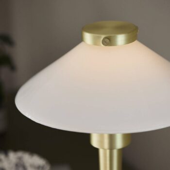 PR Home Stolová lampa August, mosadzová farba/opál, 34 cm, kov