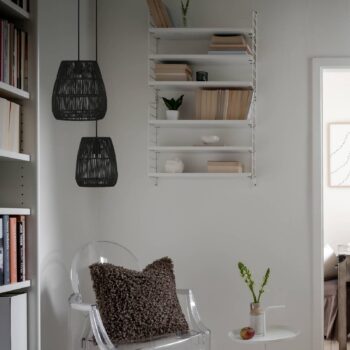 PR Home Závesné svietidlo Saigon, ratanový vzhľad, čierne, Ø 28 cm