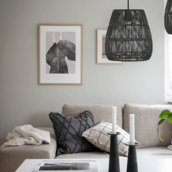 PR Home Závesné svietidlo Saigon, ratanový vzhľad, čierne, Ø 38 cm
