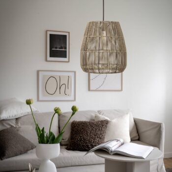 PR Home Závesné svietidlo Saigon, ratanový vzhľad, sivá, Ø 38 cm