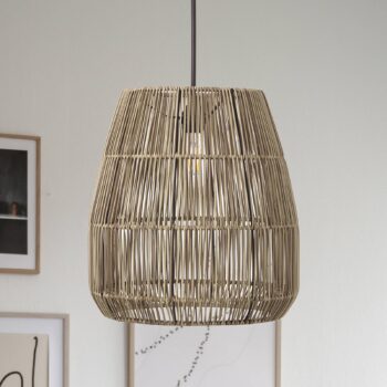 PR Home Závesné svietidlo Saigon, ratanový vzhľad, sivá, Ø 38 cm