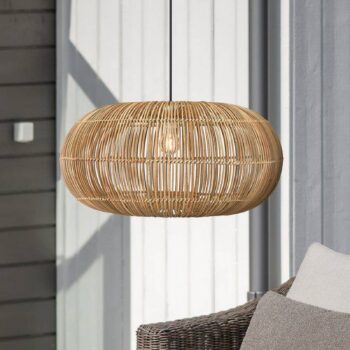 PR Home Zuri vonkajšie závesné svetlo, Ø 51 cm, ratan, zástrčka